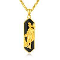 wholesale 925 Sterling Silver Gold Plated Saint Florian Black Onyx Pendant Necklace-St Florian