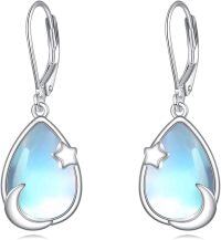 wholesale 925 Sterling Silver Teardrop Moonstone Star Drop Earrings-Moon And Star