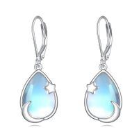 wholesale 925 Sterling Silver Teardrop Moonstone Star Drop Earrings-Moon And Star