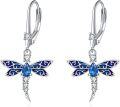 wholesale 925 Sterling Silver Blue Enamel Dragonfly Leverback Earrings for Women Girls Gifts Jewelry Accessories-0-0