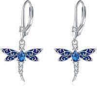 wholesale 925 Sterling Silver Blue Enamel Dragonfly Leverback Earrings for Women Girls Gifts Jewelry Accessories-Dragonfly
