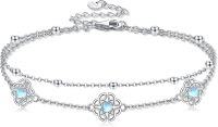 wholesale 925 Sterling Silver Flower Patterned Chain Anklet with Blue Stone Accents for Women-Celtic Anklets