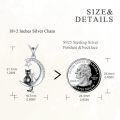 wholesale 925 Sterling Silver Moon & Cats Pendant Necklace with Cubic Zirconia Stones - Gifts for Her-0-3