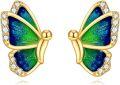 wholesale 14K Gold Blue Green Enamel Butterfly Stud Earrings Fine s for Women-0-0