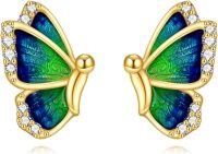 wholesale 14K Gold Blue Green Enamel Butterfly Stud Earrings Fine s for Women-A-Gold Butterfly Stud Earrings
