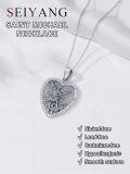 wholesale 925 Sterling Silver Saint Michael Archangel Heart Pendant Necklace With Cubic Zirconia For Women-0-3