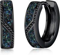 wholesale Black 925 Sterling Silver Abalone Shell Viking Celtic Hoop Earrings 15mm for Men Women Gifts-Black-Abalone Shell