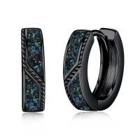 wholesale 925 Sterling Silver Black Gold Plated Iridescent Abalone Shell Inlay Hoop Earrings-Black-Abalone Shell