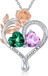 wholesale Sterling Silver Rose Quartz Heart Birthstone Necklace for Women Valentine s Day Gift-05-06-May-Jun Birthstones