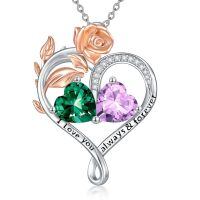 wholesale 925 Sterling Silver Rose Quartz Heart Birthstone Necklace for Women Valentine s Day Gift-05-06-May-Jun Birthstones