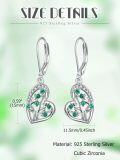 wholesale 925 Sterling Silver Heart-Shaped Tree of Life Green Crystal Drop Earrings-0-2