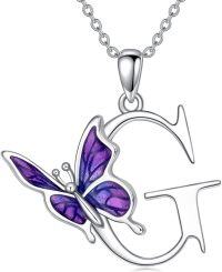 wholesale Sterling Silver Purple Butterfly A Z 26 Letters Pendant Necklace-Letter G-Letter G