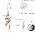 wholesale 925 Sterling Silver Heart-Shaped Survivor Ribbon Drop Earrings - Breast Cancer Awareness  for Women-0-2