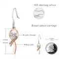 wholesale 925 Sterling Silver Heart-Shaped Survivor Ribbon Drop Earrings Wholesale - Breast Cancer Awareness  for Women-0-2