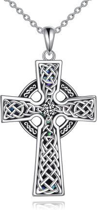 wholesale 925 Sterling Silver 925 Celtic Knot Cross Pendant with Blue Stones and Chain for Women -Celtic Cross Ⅲ