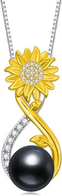 wholesale 925 Sterling Silver Black Freshwater Pearl Sunflower Pendant Necklace for Women-Sunflower 1