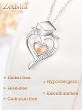 wholesale 925 Sterling Silver Graduation Cap & Heart with Yellow Stone Pendant Necklace - Class of 2024-0-2