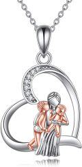 wholesale 925 Sterling Silver Heart-Shaped Pendant with Angel and Child Design - Perfect Mothers' Day or Birthday Gift for Moms & Grandmas (Silver)-0-0