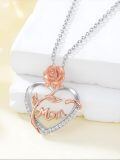 wholesale 925 Sterling Silver Heart Pendant With Rose And Mom Engraving-0-3