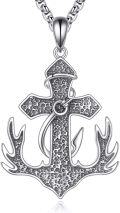 wholesale 925 Sterling Silver Deer Antlers Anchor Cross Pendant Necklaces for Men Dad Father Grandfather s 36 Chain-0-0