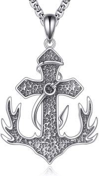 wholesale 925 Sterling Silver Deer Antlers Anchor Cross Pendant Necklaces for Men Dad Father Grandfather s 36 Chain-Antler Necklace
