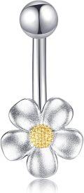 wholesale 925 Sterling Silver & Gold Plated Daisy Belly Button Ring – 9.5mm Fashionable Pretty Charm for Daily, Beach, Party – Hypoallergenic Gift-0-0