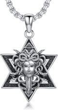 wholesale 925 Sterling Silver Medusa Head in Star of David Pendant Necklace-0-0