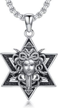 wholesale 925 Sterling Silver Medusa Head in Star of David Pendant Necklace-Medusa