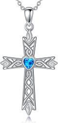 wholesale 925 Sterling Silver Heart-Shaped Blue Crystal Celtic Cross Pendant Necklaces for Women Girls s 45cm Chain Length-0-0