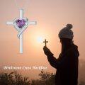 wholesale TOUPOP Amethyst Cross Necklace For Women Sterling Silver Birthstone Cross Necklace Heart Cross Pendant February Birthstone Jewelry Birthday Anniversary Christmas Gifts For Her Wife Girlfriend Mom -0-3