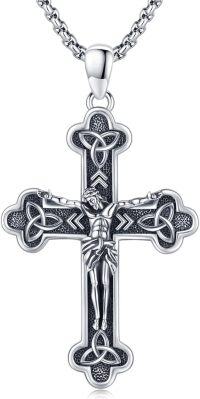 wholesale 925 Sterling Silver Crucifix Cross Pendant Necklaces with Jesus Christ Charm Christian Gifts for Men/Women-H01-Crucifix