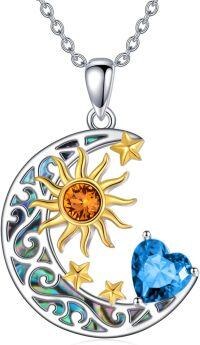 wholesale Sterling Silver Simulated Birthstone Sun Moon Star Pendant Necklace-Sun Moon Star-Dce.