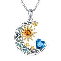 wholesale 925 Sterling Silver Crescent Moon Pendant Necklace Wholesale With Heart And Sun Design-Sun Moon Star-Dce.