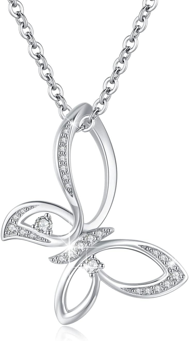 Sterling Silver Gold Plated Rose Gold Butterfly Necklace for Women Girls Valentine s Day Gifts-0-1