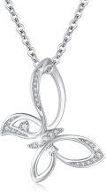 wholesale 925 Sterling Silver Cubic Zirconia Accent Butterfly Pendant Necklace for Women Girls Valentines Gift-0-0