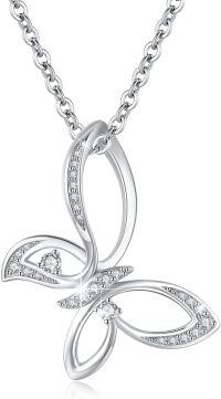wholesale 925 Sterling Silver Cubic Zirconia Accent Butterfly Pendant Necklace for Women Girls Valentines Gift-Silver