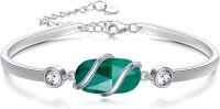 wholesale 925 Sterling Silver Green Malachite Stone Bangle Bracelet for Women Gifts-A-Emerald-May.