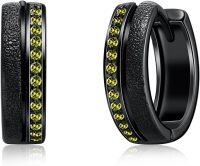 wholesale Sterling Silver 12 Month Birthstone Hoop Earrings for Men Gift for Father Husband-Black Hoops001-08-Aug Peridot