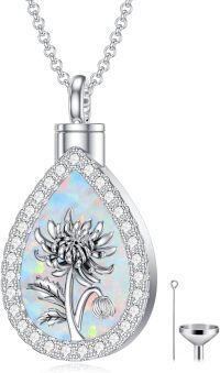wholesale Sterling Silver Opal Birth Flower Urn Necklace for Ashes 12 Month Memorial Jewelry-11-November-Chrysanthemum-11-November-Chrysanthemum+Text