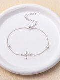 wholesale 925 Sterling Silver Cross Bracelet with CZ Stones and Hammered Finish-0-2