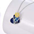 wholesale 925 Sterling Silver Blue Crystal Flower Pendant Necklace for Wife Girlfriend-0-2