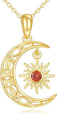 wholesale Gold 14K Yellow Gold Sun and Moon Celtic Knot Necklace - Irish s for Women-Sun Moon Necklace