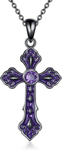 wholesale 925 Sterling Silver Purple Enamel Celtic Cross Pendant Necklace Religious  for Women Girls-Cross Zircon-1