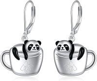 wholesale 925 Sterling Silver Panda in Cup Drop Earrings for Women-Cup Panda Leverback Earrings