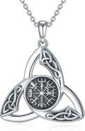 wholesale 925 Sterling Silver Triquetra Vegvisir Compass Norse Viking Amulet Pendant Necklace-0-0