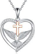 wholesale 925 Sterling Silver Heart Dove Cross Pendant Necklace s for Women Lovers-0-0