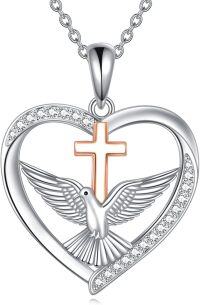 wholesale 925 Sterling Silver Heart Dove Cross Pendant Necklace s for Women Lovers-Dove