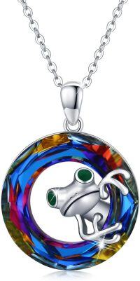 wholesale 925 Sterling Silver Rainbow Frog Crystal Pendant Necklace for Women Girls Gifts-Frog Necklace