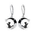 wholesale 925 Sterling Silver Moon Black Cat Drop Earrings for Women-0-0