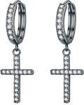 wholesale Sterling Silver Angel Wings Feather Cross Dangle Drop Earrings Unisex Small Hoop Jewelry-0-10